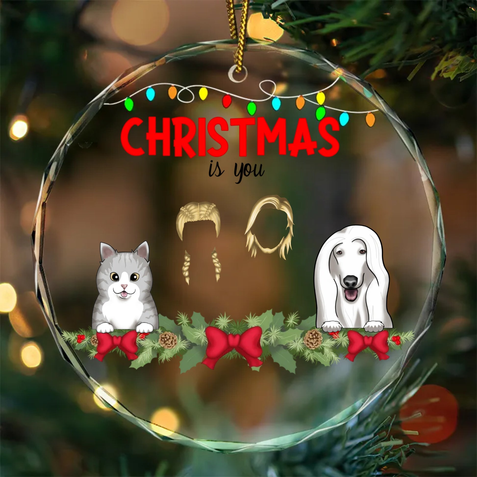 You, Me And The pet- Personalized Circle Glass Ornament