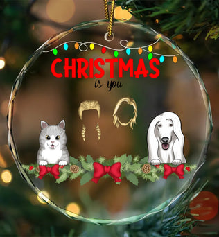 You, Me And The pet- Personalized Circle Glass Ornament