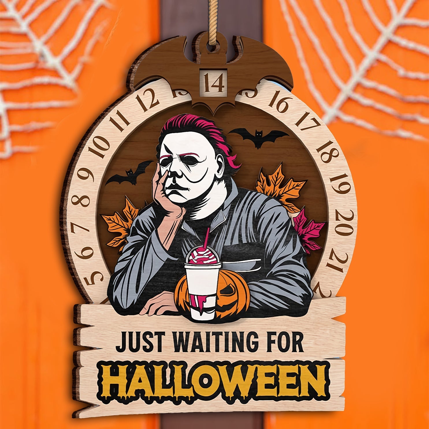 Just Waiting For Halloween Horror Movie Countdown Calendar Door Sign, Halloween Decor