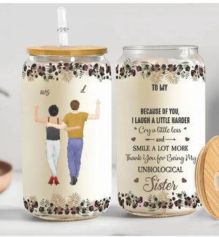 Because Of You I Laugh A Little Harder Friendship - Personalized Clear Glass Cup