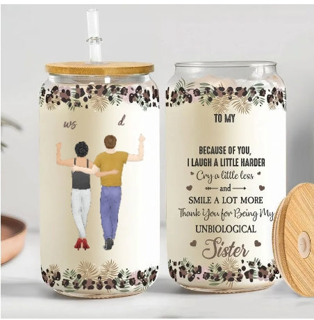 Because Of You I Laugh A Little Harder Friendship - Personalized Clear Glass Cup