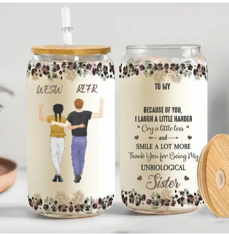 Because Of You I Laugh A Little Harder Friendship - Personalized Clear Glass Cup