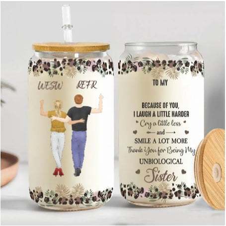 Because Of You I Laugh A Little Harder Friendship - Personalized Clear Glass Cup