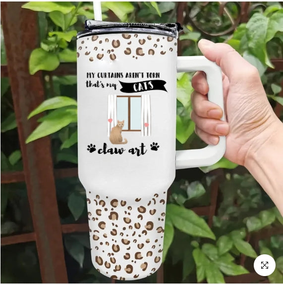 Cat Mom Leopard Pattern - Personalized 40oz Tumbler With Straw