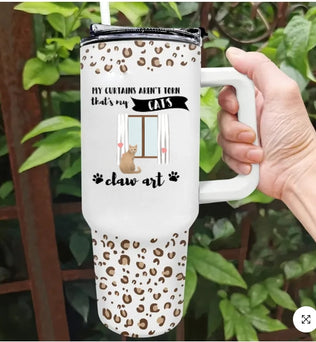 Cat Mom Leopard Pattern - Personalized 40oz Tumbler With Straw