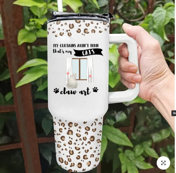 Cat Mom Leopard Pattern - Personalized 40oz Tumbler With Straw