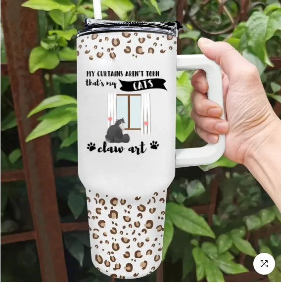 Cat Mom Leopard Pattern - Personalized 40oz Tumbler With Straw