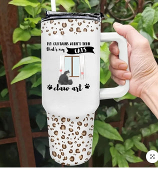 Cat Mom Leopard Pattern - Personalized 40oz Tumbler With Straw