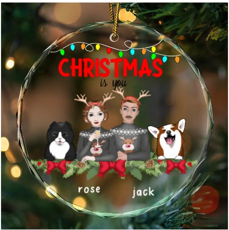 You, Me And The pet- Personalized Circle Glass Ornament