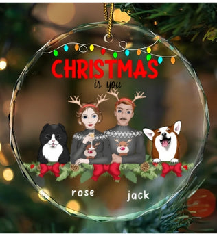 You, Me And The pet- Personalized Circle Glass Ornament