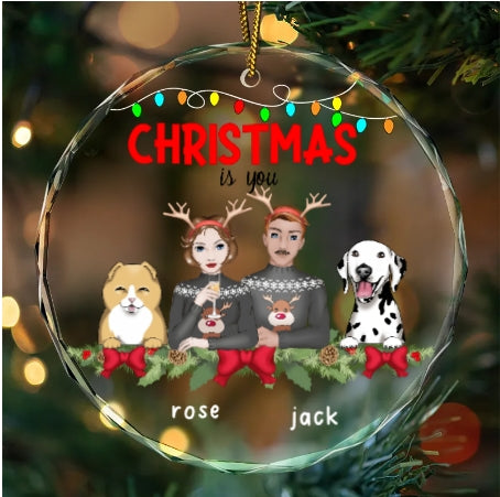 You, Me And The pet- Personalized Circle Glass Ornament