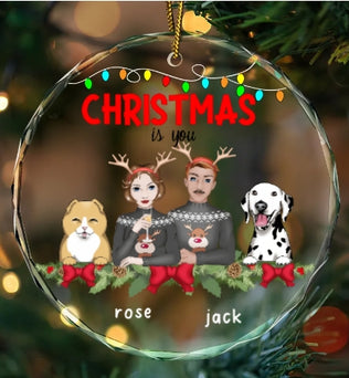 You, Me And The pet- Personalized Circle Glass Ornament