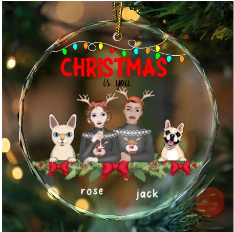 You, Me And The pet- Personalized Circle Glass Ornament