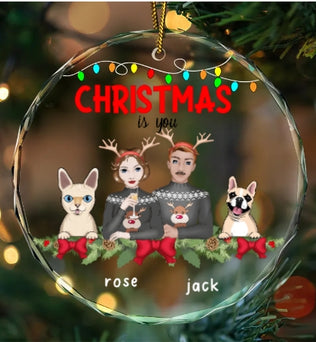 You, Me And The pet- Personalized Circle Glass Ornament