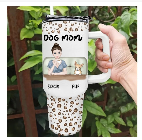 Dog Mom Leopard Pattern - Personalized 40oz Tumbler With Straw