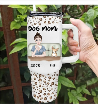 Dog Mom Leopard Pattern - Personalized 40oz Tumbler With Straw