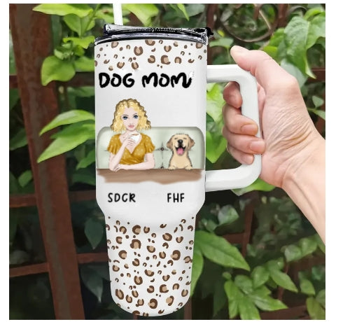 Dog Mom Leopard Pattern - Personalized 40oz Tumbler With Straw