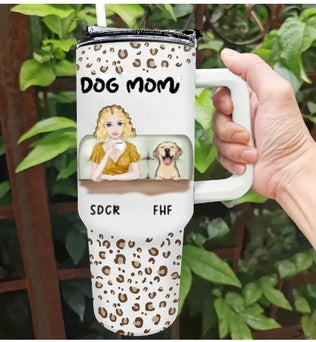 Dog Mom Leopard Pattern - Personalized 40oz Tumbler With Straw