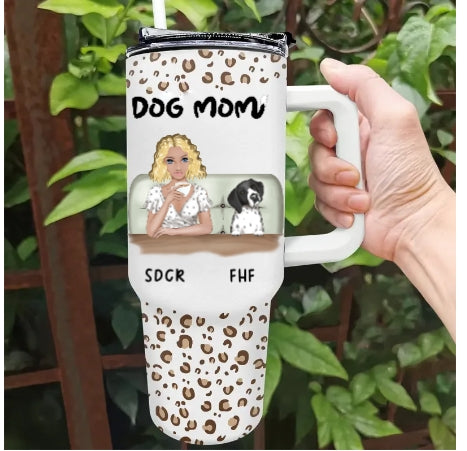 Dog Mom Leopard Pattern - Personalized 40oz Tumbler With Straw