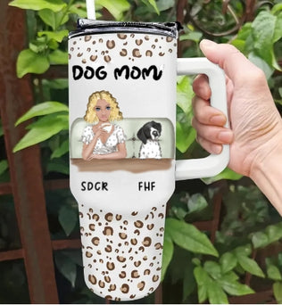 Dog Mom Leopard Pattern - Personalized 40oz Tumbler With Straw