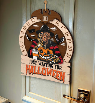 Just Waiting For Halloween Horror Movie Countdown Calendar Door Sign, Halloween Decor