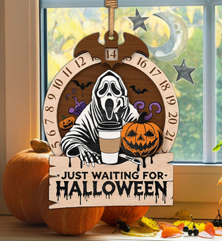 Just Waiting For Halloween Horror Movie Countdown Calendar Door Sign, Halloween Decor