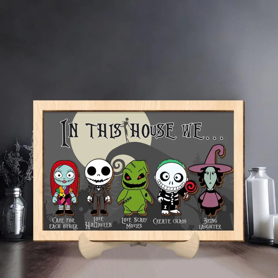 In This House We Horror Nightmare Before Christmas Frame Wood Sign, Halloween Decoration, Halloween Gift Idea