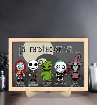 In This House We Horror Nightmare Before Christmas Frame Wood Sign, Halloween Decoration, Halloween Gift Idea