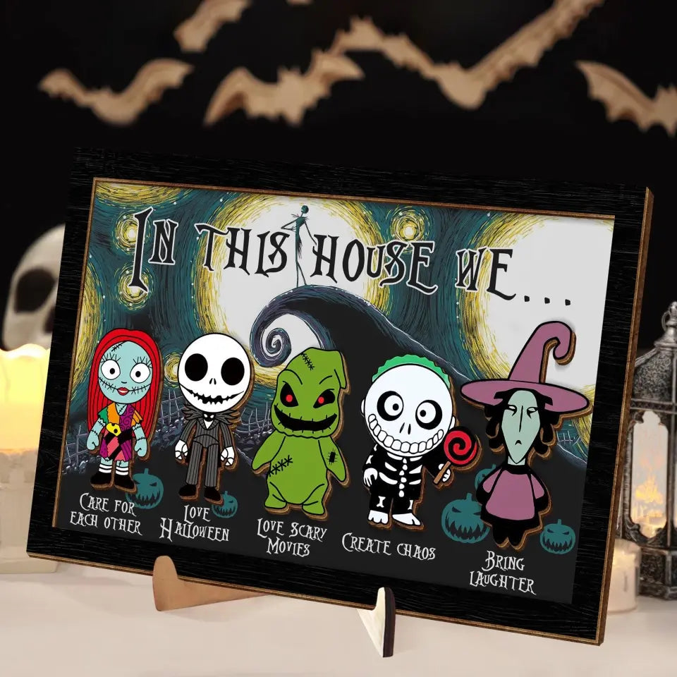 In This House We Horror Nightmare Before Christmas Frame Wood Sign, Halloween Decoration, Halloween Gift Idea