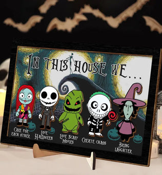 In This House We Horror Nightmare Before Christmas Frame Wood Sign, Halloween Decoration, Halloween Gift Idea