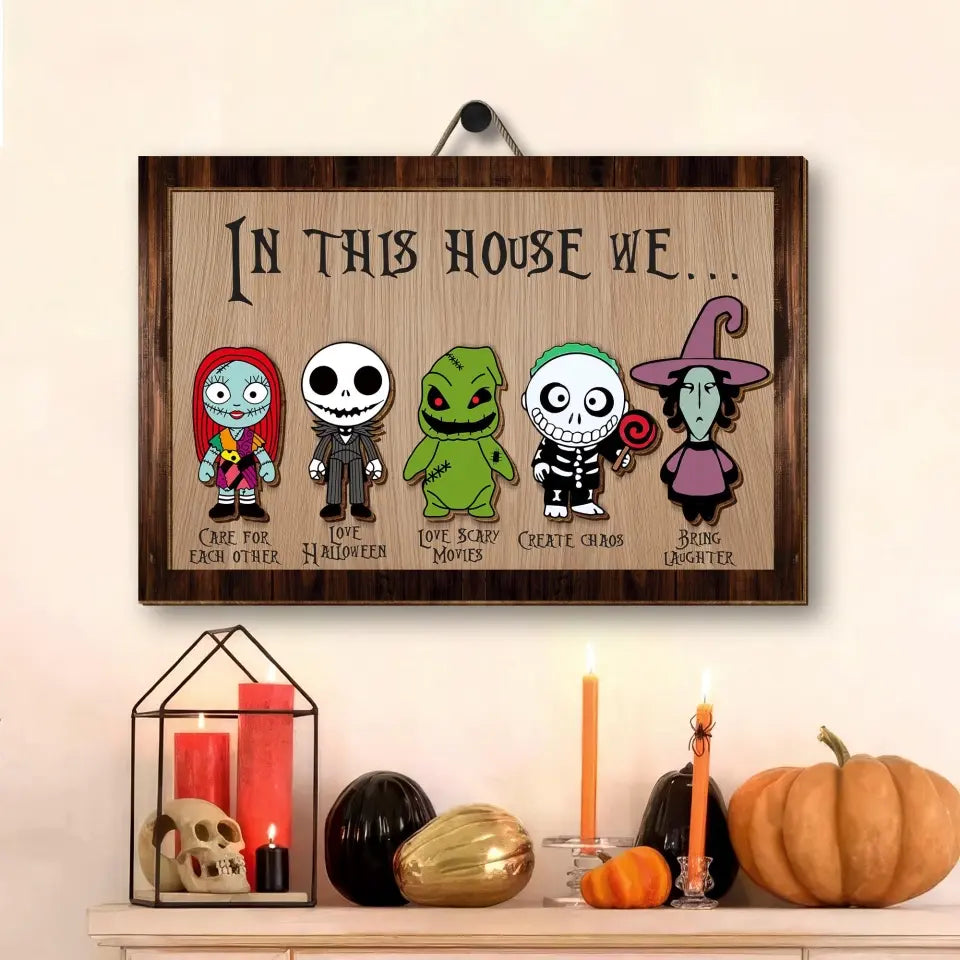 In This House We Horror Nightmare Before Christmas Frame Wood Sign, Halloween Decoration, Halloween Gift Idea