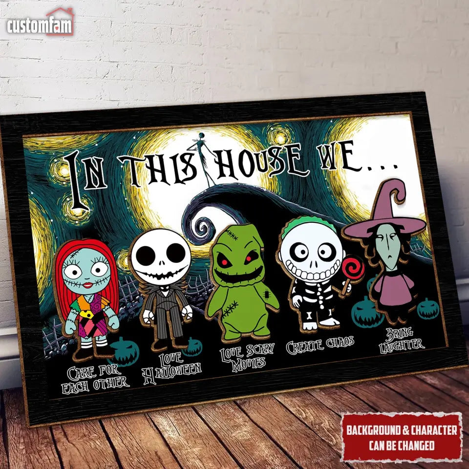 In This House We Horror Nightmare Before Christmas Frame Wood Sign, Halloween Decoration, Halloween Gift Idea