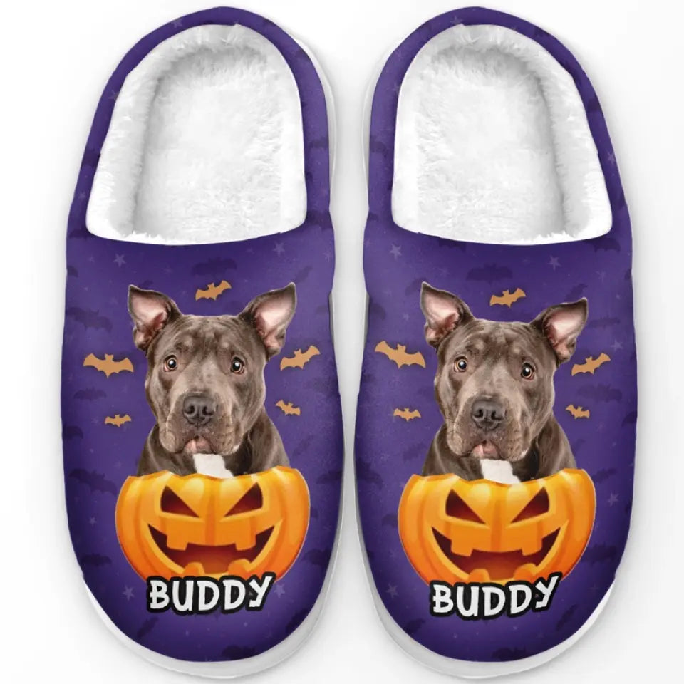 Custom Photo Halloween With A Furry Friend - Dog & Cat Personalized Custom Fluffy Slippers - Halloween Gift For Pet Owners, Pet Lovers