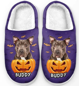 Custom Photo Halloween With A Furry Friend - Dog & Cat Personalized Custom Fluffy Slippers - Halloween Gift For Pet Owners, Pet Lovers