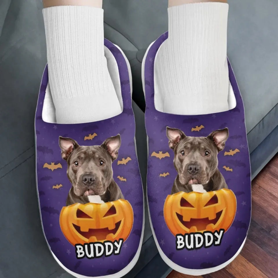 Custom Photo Halloween With A Furry Friend - Dog & Cat Personalized Custom Fluffy Slippers - Halloween Gift For Pet Owners, Pet Lovers