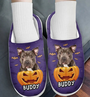 Custom Photo Halloween With A Furry Friend - Dog & Cat Personalized Custom Fluffy Slippers - Halloween Gift For Pet Owners, Pet Lovers