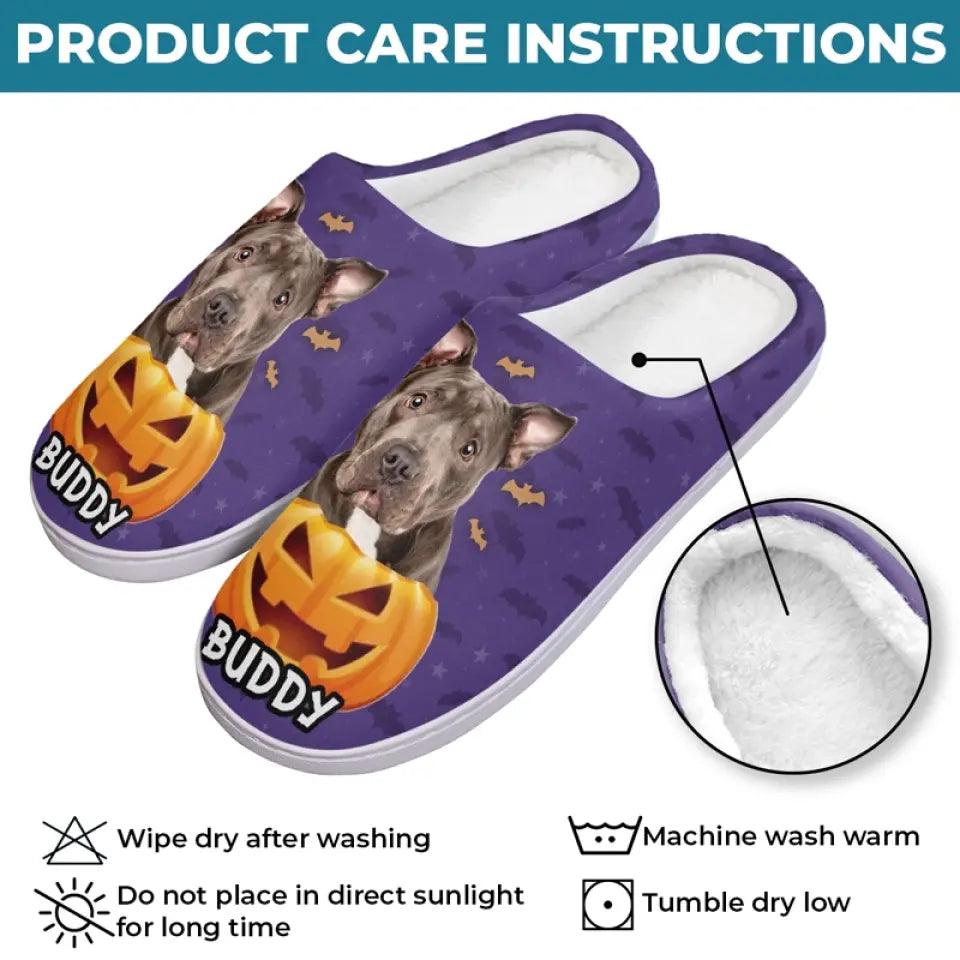 Custom Photo Halloween With A Furry Friend - Dog & Cat Personalized Custom Fluffy Slippers - Halloween Gift For Pet Owners, Pet Lovers