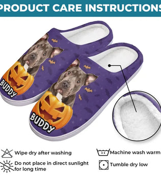 Custom Photo Halloween With A Furry Friend - Dog & Cat Personalized Custom Fluffy Slippers - Halloween Gift For Pet Owners, Pet Lovers