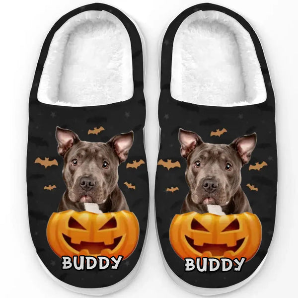 Custom Photo Halloween With A Furry Friend - Dog & Cat Personalized Custom Fluffy Slippers - Halloween Gift For Pet Owners, Pet Lovers