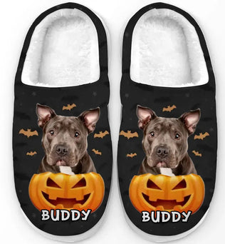 Custom Photo Halloween With A Furry Friend - Dog & Cat Personalized Custom Fluffy Slippers - Halloween Gift For Pet Owners, Pet Lovers