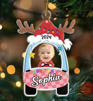 Custom Photo Cute Baby First Christmas Car - Personalized Cutout Acrylic Ornament