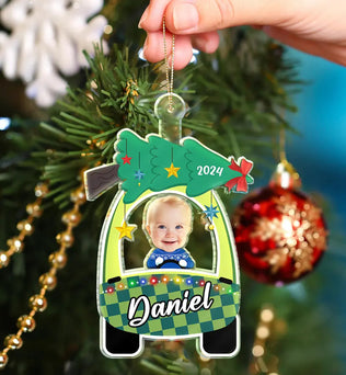 Custom Photo Cute Baby First Christmas Car - Personalized Cutout Acrylic Ornament