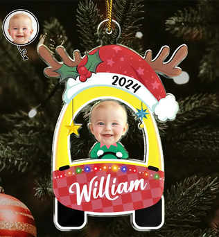 Custom Photo Cute Baby First Christmas Car - Personalized Cutout Acrylic Ornament