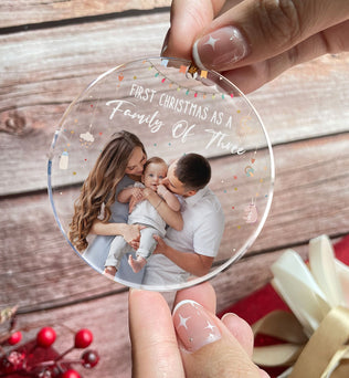 Baby First Christmas As A Family Of Three - Personalized Photo Acrylic Ornament