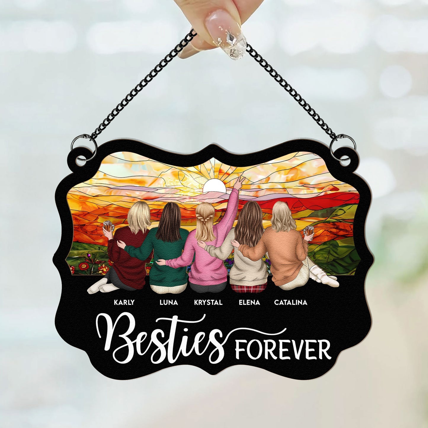 Forever Girlfriends - New Version Christmas - Personalized window hanging sun catcher decorations