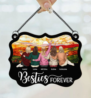 Besties Forever - New Version - Personalized Window Hanging Suncatcher Ornament