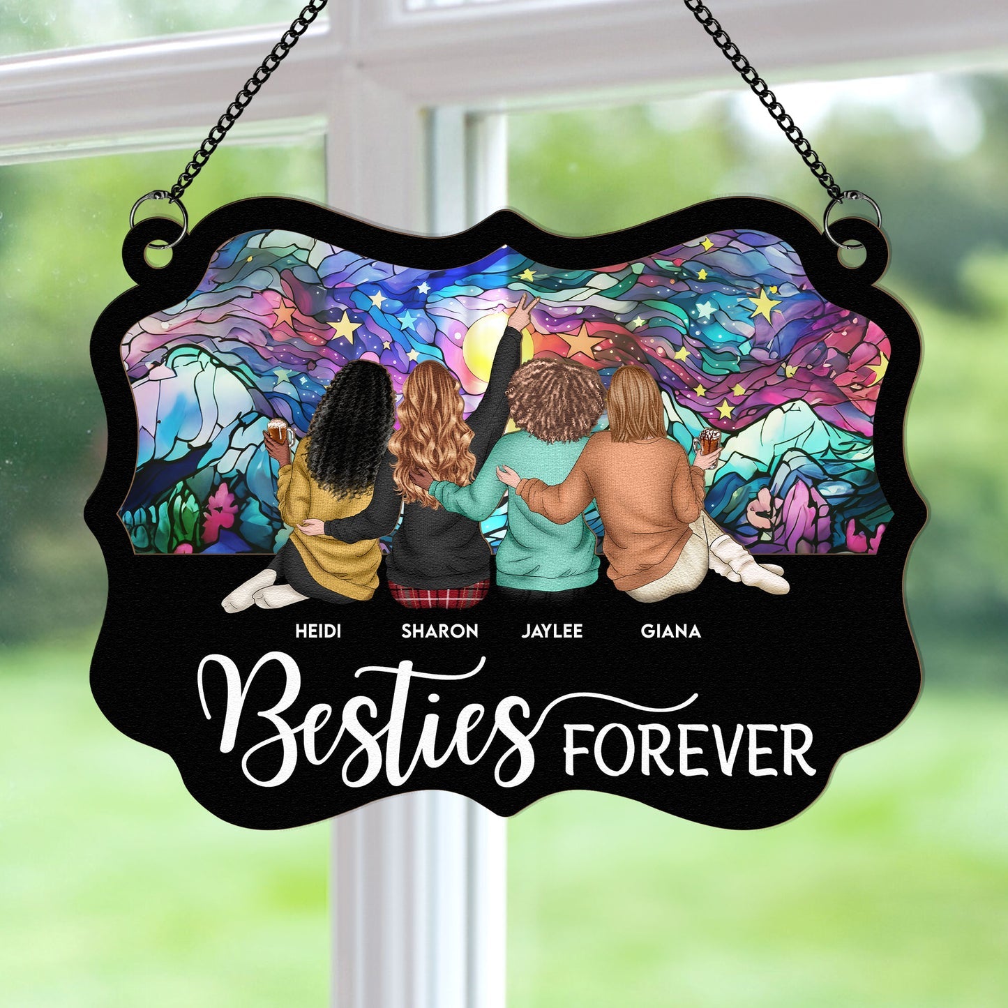 Forever Girlfriends - New Version Christmas - Personalized window hanging sun catcher decorations