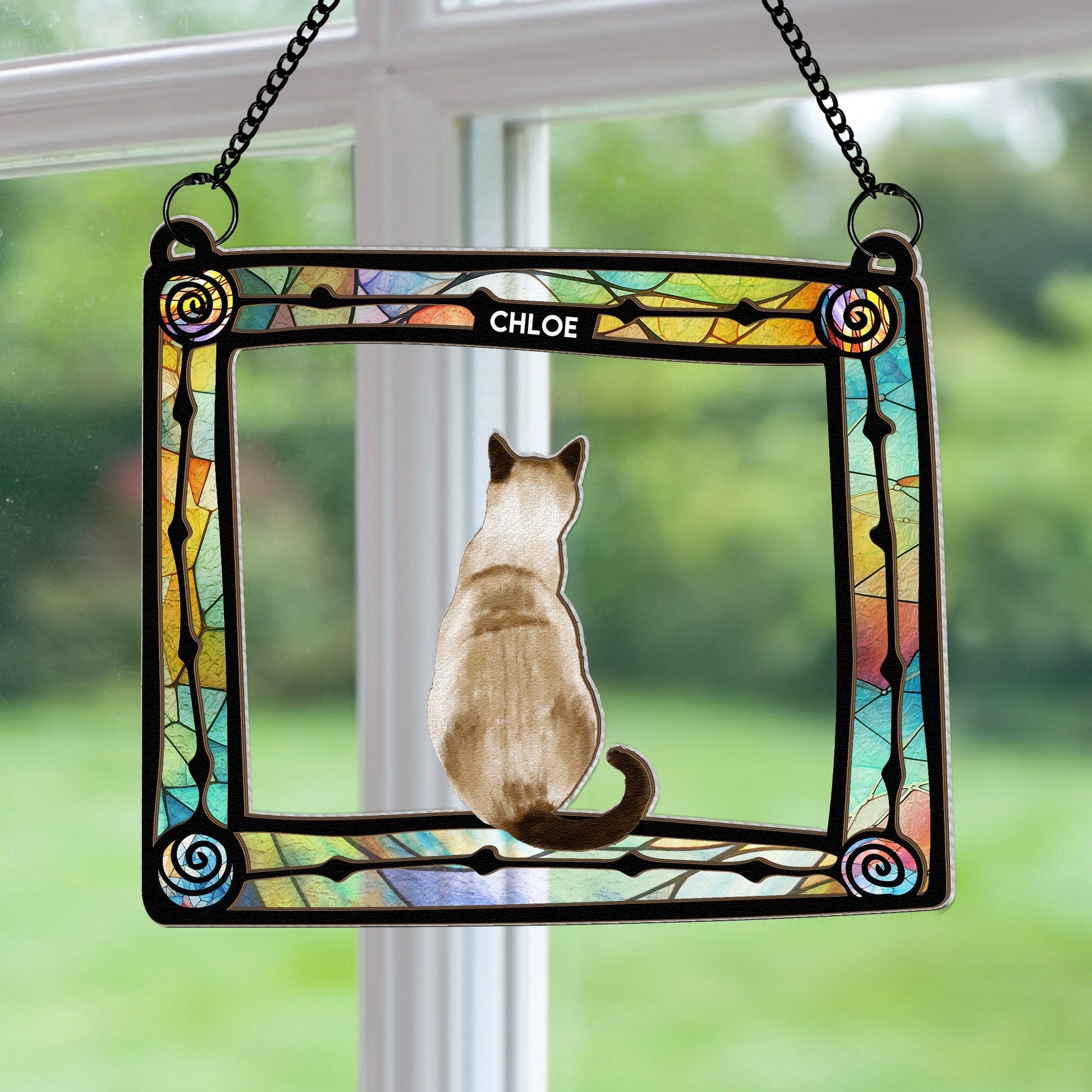 Cat Sitting In Frame - Personalized Window Hanging Suncatcher Ornament