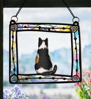 Cat Sitting In Frame - Personalized Window Hanging Suncatcher Ornament