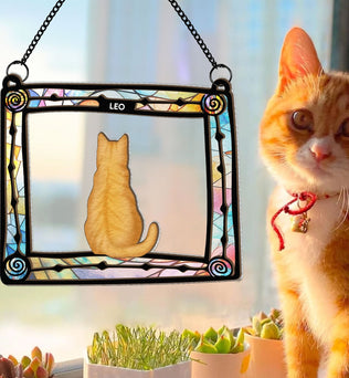 Cat Sitting In Frame - Personalized Window Hanging Suncatcher Ornament